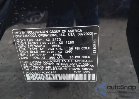 2023 Volkswagen Atlas Cross Sport 2.0T Se из США, поврежденный, VIN 1V2DC2CA1PC202846